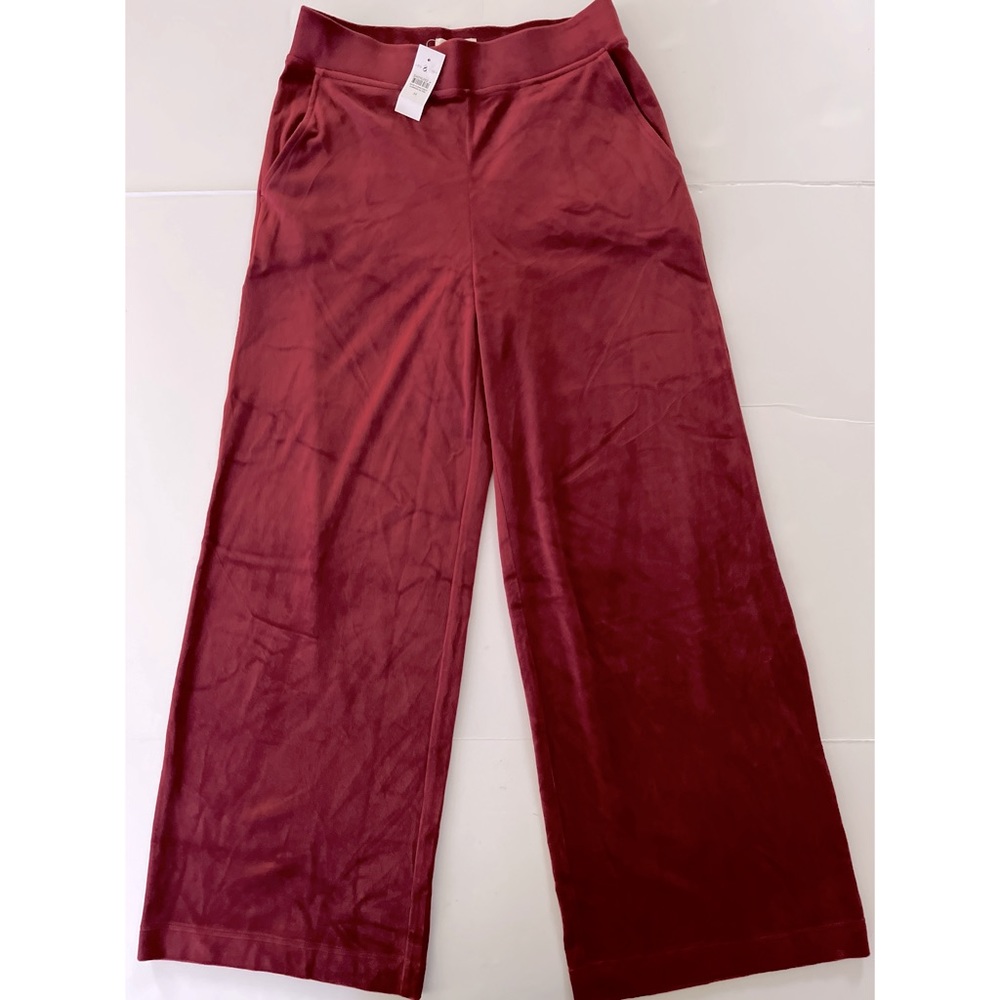 Lou & Grey New Brick Red Velvet Wide Leg Stretchy  High Rise Pants Size M